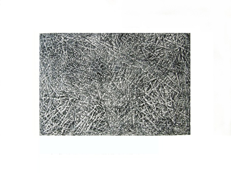 Collagraphie noire et blanche.