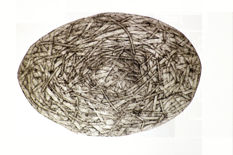 Collagraphie noire et blanche.