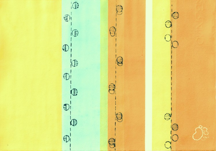 Gravure de traces de blaireau sur fond coloré.