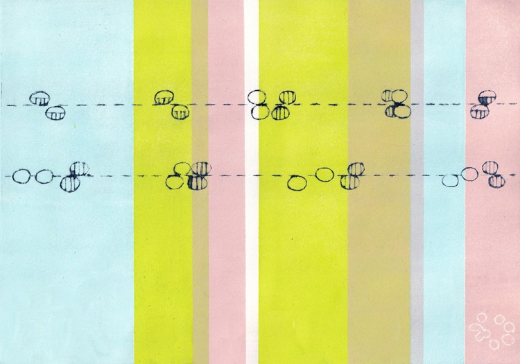 Gravure de traces d'hermine sur fond coloré.