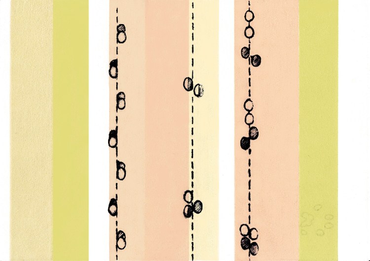 Gravure de traces de marte sur fond coloré.