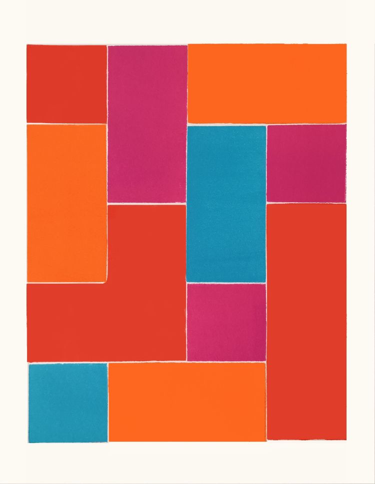 Gravure colorée et géométrique.